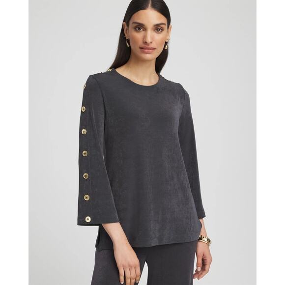 Chico's Tops - NWT Chico's travelers black button sleeve tunic wrinkle resistant Size 1 (M)